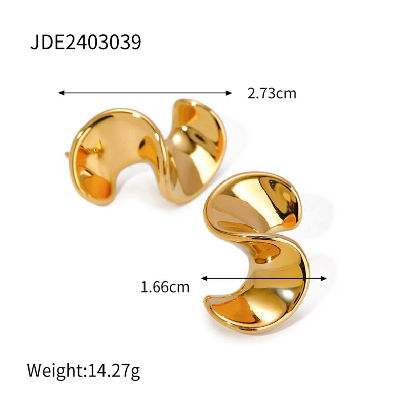 New Trend Wide Surface Twist Wavy Earrings 16K Stainless Steel Irregular Liquid State Earring for Women - Image 5