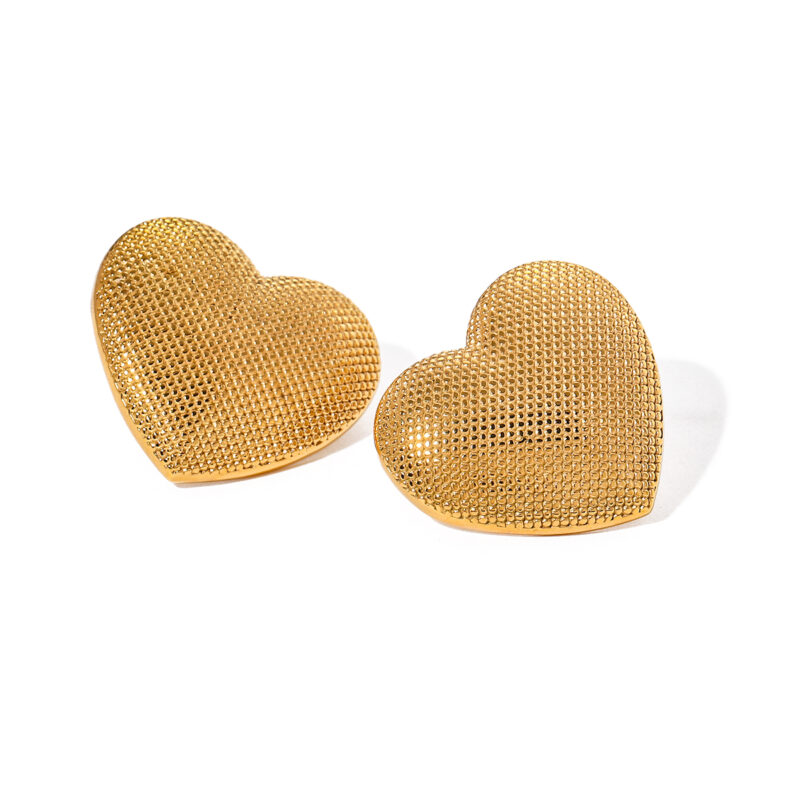 Original Design 18K Gold Stainless Steel Embossed Heart Earrings