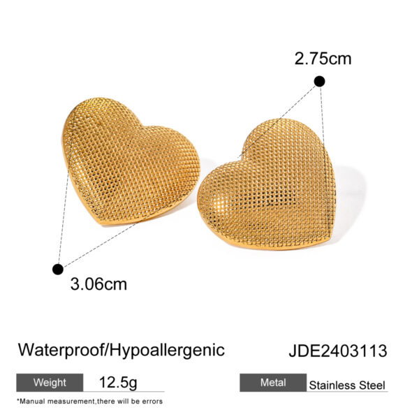 Original Design 18K Gold Stainless Steel Embossed Heart Earrings