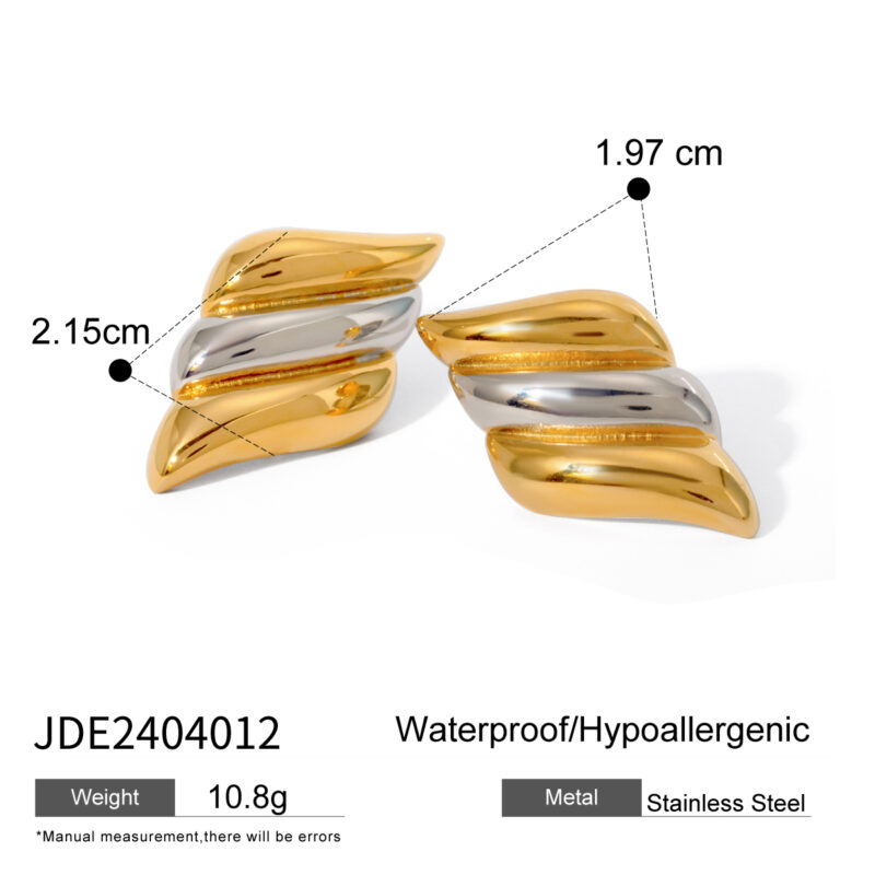 Waterproof 18k PVD Gold Stainless Steel Two Tone Plated High Polish Smooth Round Rope Spiral Texture Earring - Image 6