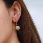 18K Gold Stainless Steel Sun Pendant Diamond Halo Earrings