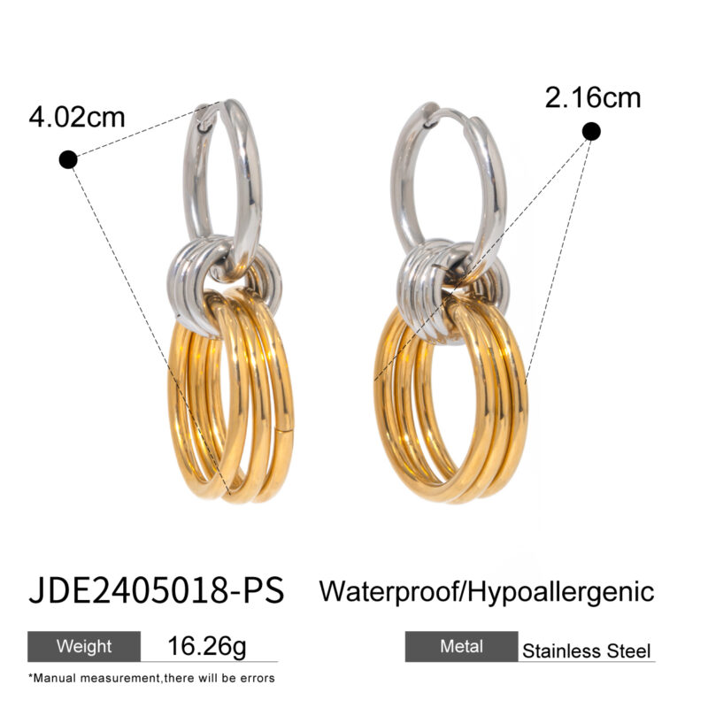 18K Stainless Steel PVD Plated Gold and Silver Color Matching Polished Steel Hanging Earring Two Tone Color for Women - Image 4