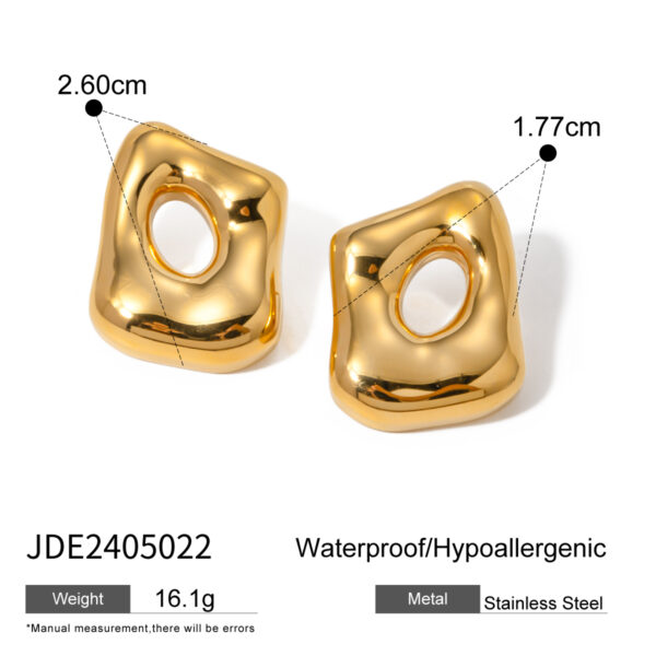 18K Gold Stainless Steel Geometric Hollow Earrings Pair (Left & Right) - Image 5