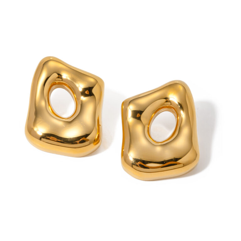 18K Gold Stainless Steel Geometric Hollow Earrings Pair (Left & Right)
