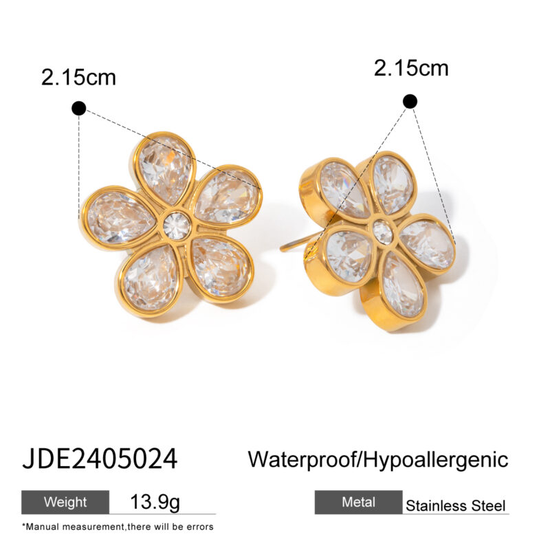 Stainless Steel Earring Women Earring Daisy Flower Fashion Jewelry Stud Post CZ 18K Gold Crystal Stone Flower Shape Stud - Image 4