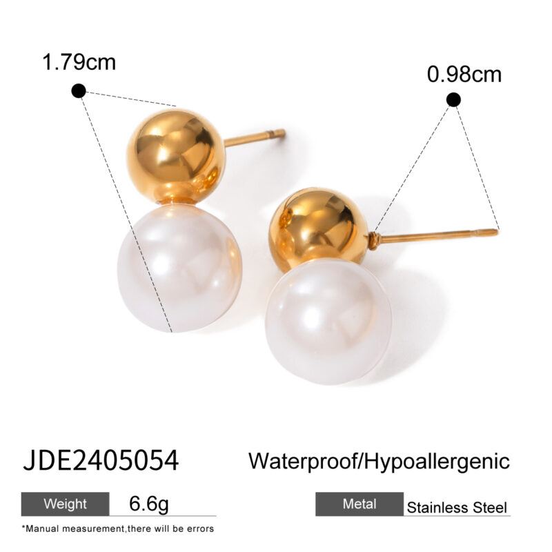 Pearl Stud Earring Stainless Steel Pearl Earring Fashion Jewelry 18K Gold Plated Glass Pearl Earring Gift for Girl Women - Image 6