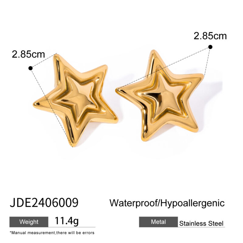 18k Gold Stainless Steel Raised Star Earrings Unique Statement Jewelry - Image 4