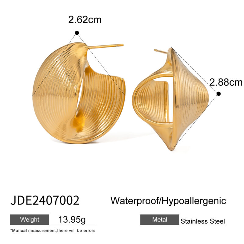 Vintage Irregularity Twist Rib Design Earring 18k Gold Plated Stainless Steel Waterproof Earring for Women - Image 5
