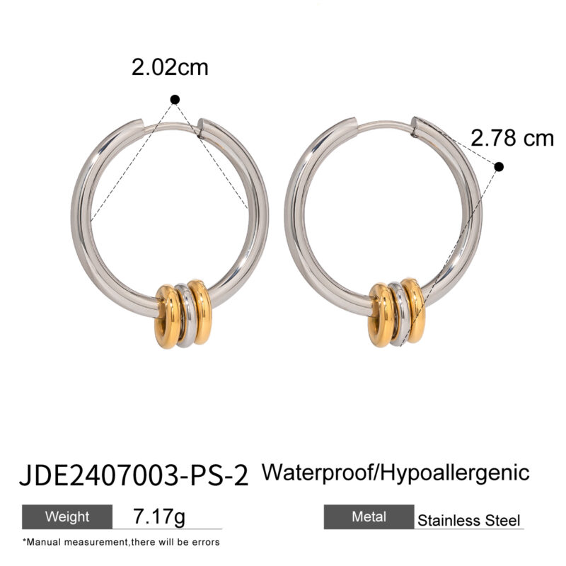 18k Gold Stainless Steel Drop Earrings Minimalist Two-Tone Hoop with Gold Loops and Trendy Diamond Pearl Stone Plating - Image 4