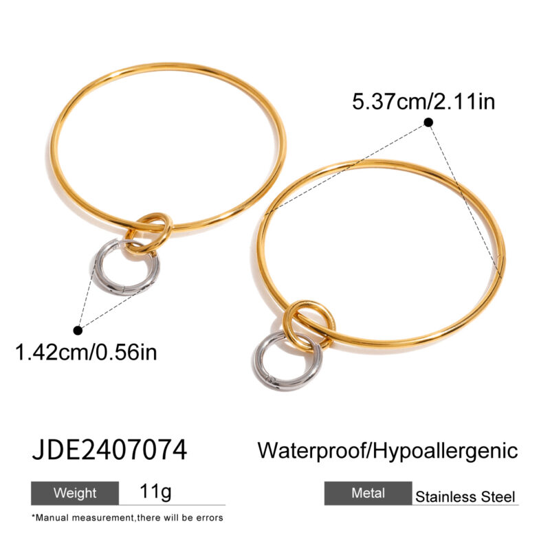 Two-Tone Large Hoop Earrings 18k Stainless Steel Interlocking Silver Gold Statement Jewelry - Image 5