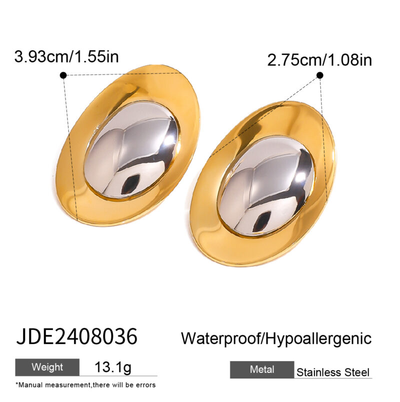 18K PVD Gold Stainless Steel Two Tone Round Metal Color Matching Earrings - Image 4