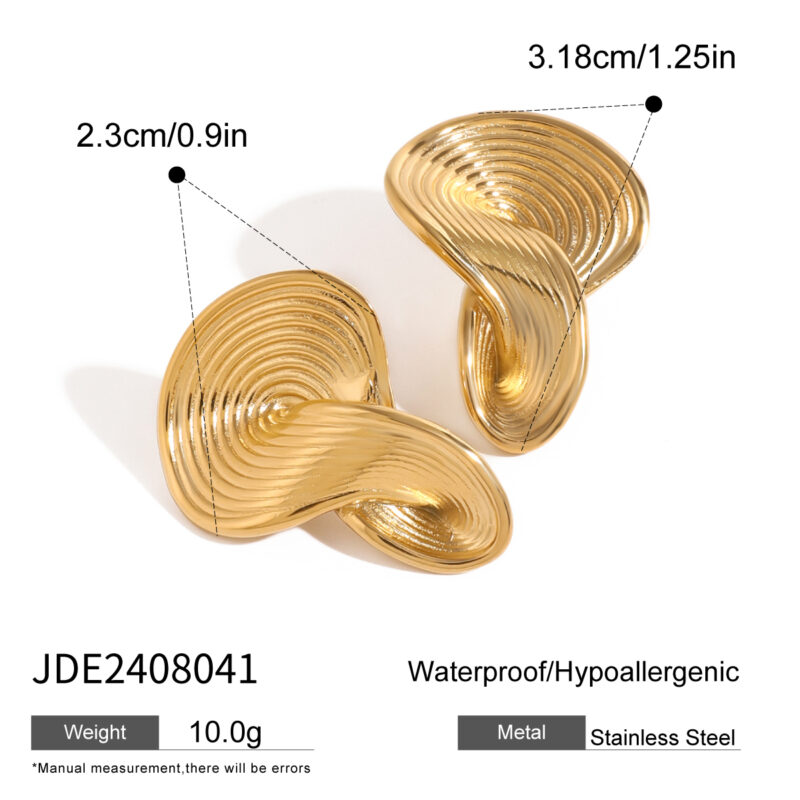 18k Gold Stainless Steel Ribbed Stud Earrings Lightweight Vintage Jewelry - Image 6