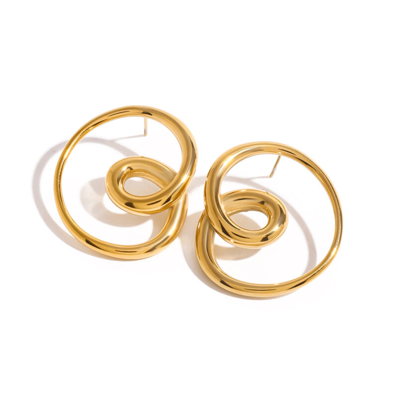 18K PVD Stainless Steel Gold Round Double Hollow Earrings
