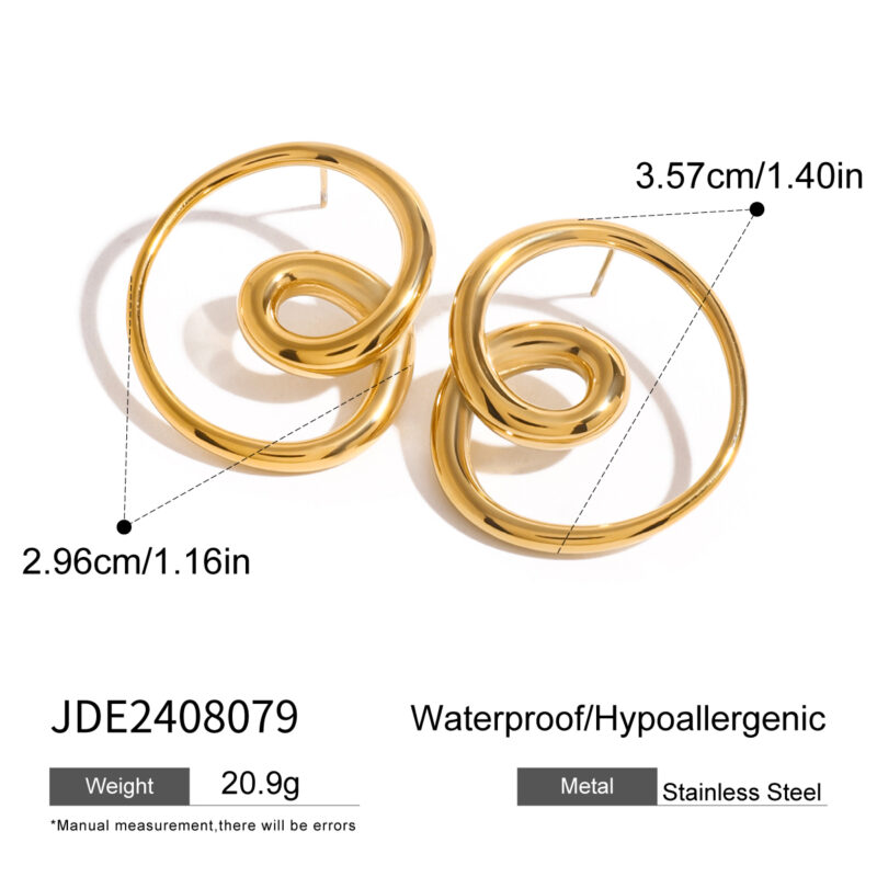 18K PVD Stainless Steel Gold Round Double Hollow Earrings - Image 4