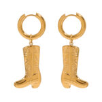 18K Gold Stainless Steel Pattern Boot Drop Earrings Pair