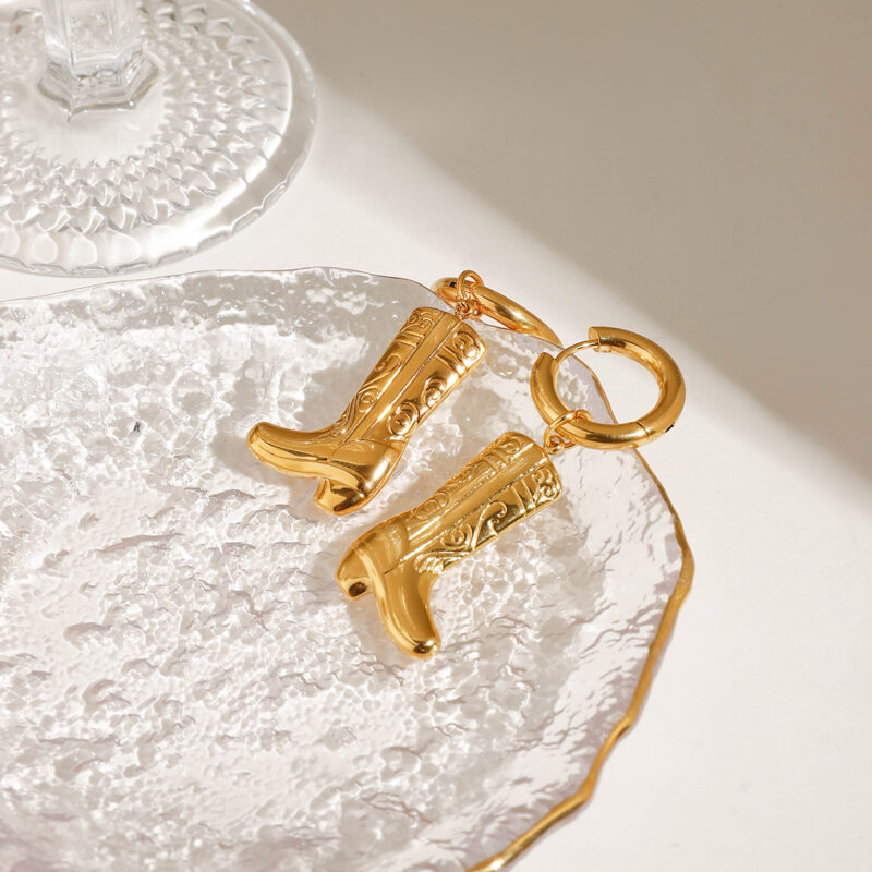 18K Gold Diamond Star Boot Drop Earrings Pair - Image 2