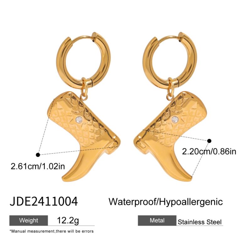 18K Gold Diamond Star Boot Drop Earrings Pair - Image 5