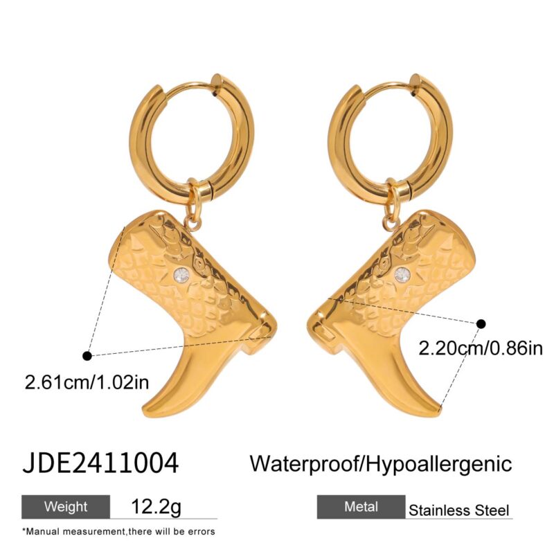 18K Gold Diamond Star Boot Drop Earrings Pair - Image 5