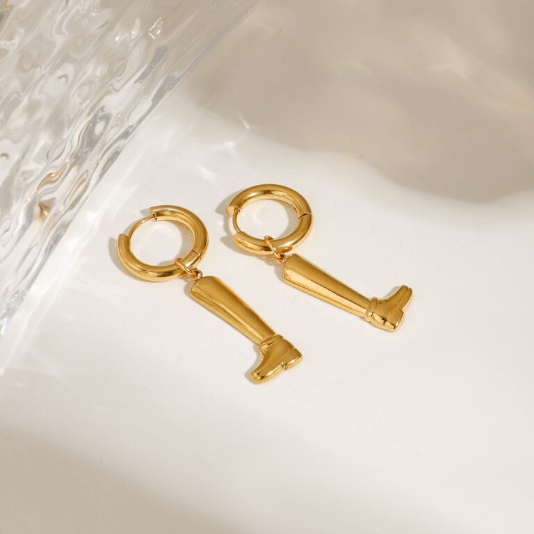 18K Gold Stainless Steel Boot Drop Earrings Pair - Image 2