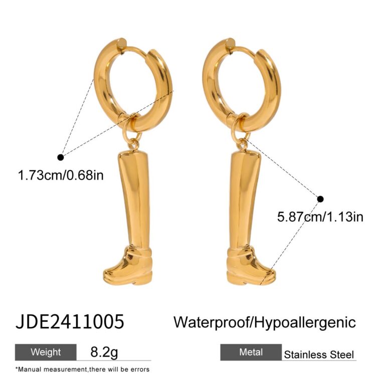 18K Gold Stainless Steel Boot Drop Earrings Pair - Image 5
