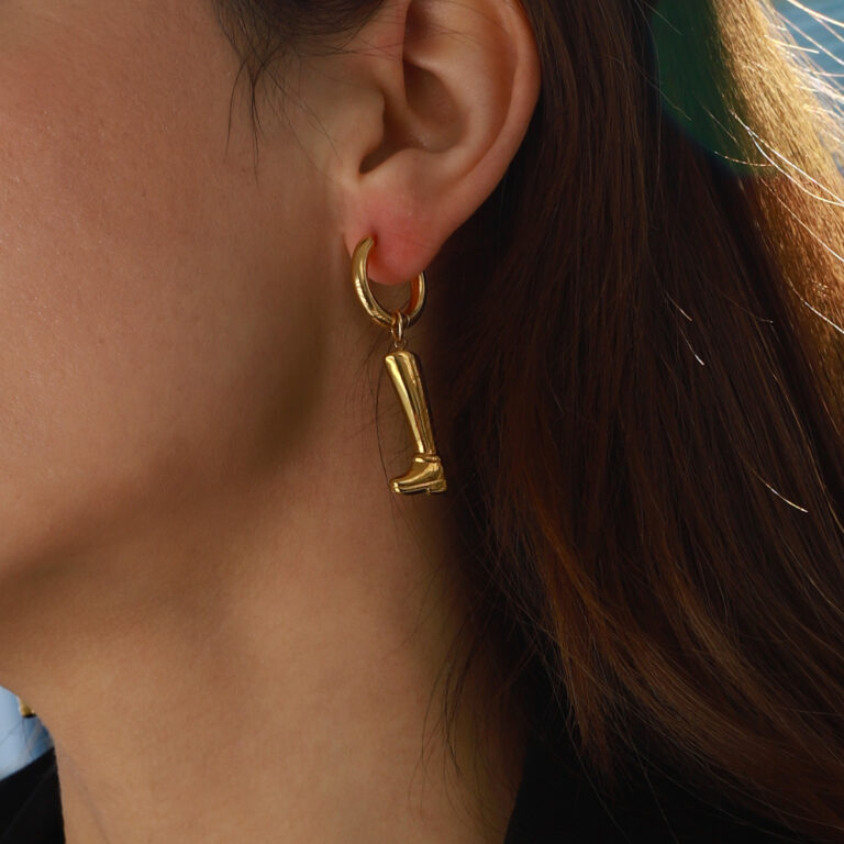 18K Gold Stainless Steel Boot Drop Earrings Pair - Image 4