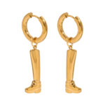18K Gold Stainless Steel Boot Drop Earrings Pair