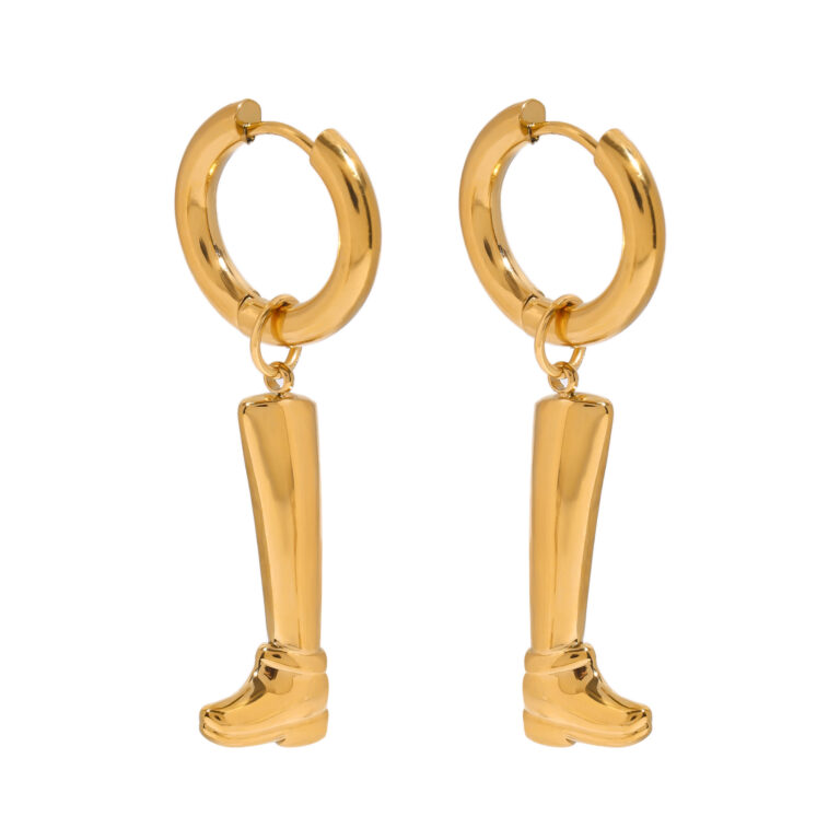 18K Gold Stainless Steel Boot Drop Earrings Pair