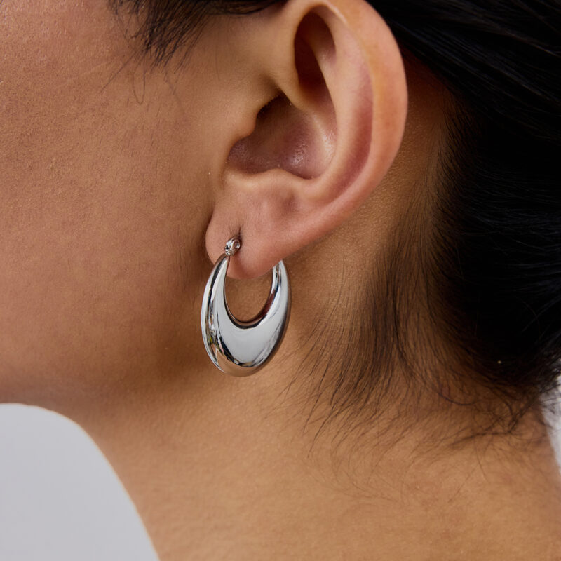 Women's Classic Stainless Steel U-Shape Hoop Earrings Pair - Image 2