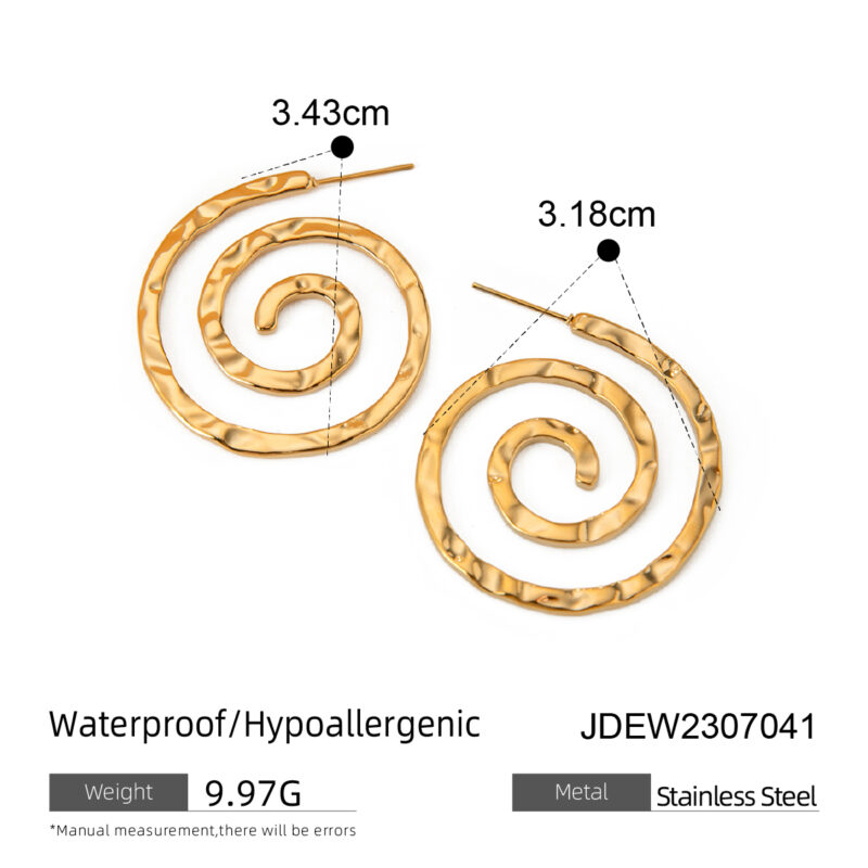 Punk Screw Stud Earring 18K Gold Plated Stainless Steel Circle Shape Hammer J&D Design Drop Earring for Women - Image 6