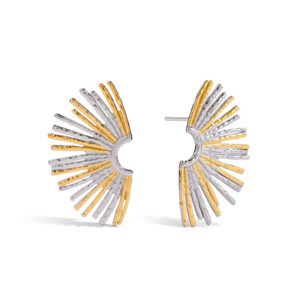 Women's Modern Minimalist 18K Gold Stainless Steel Two-Tone Hollow Fan Drop Earrings