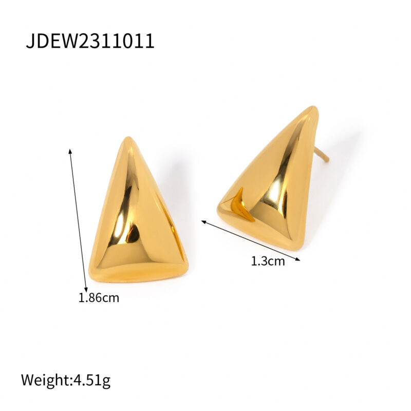 Clean Fit Waterproof 18K Gold Stainless Steel Chunky Jewelry Smooth Triangle Shaped Earring Women - Image 4