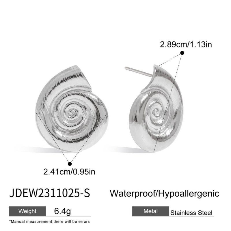 Vacation Style Steel Color Spiral Shell Hoop Earrings Pair - Image 5
