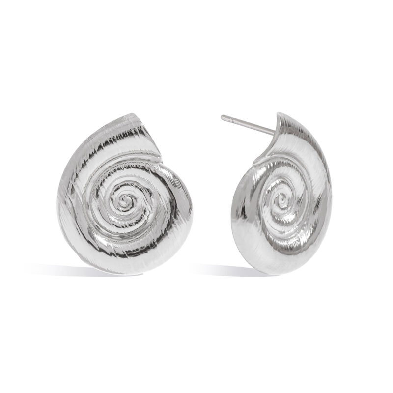 Vacation Style Steel Color Spiral Shell Hoop Earrings Pair