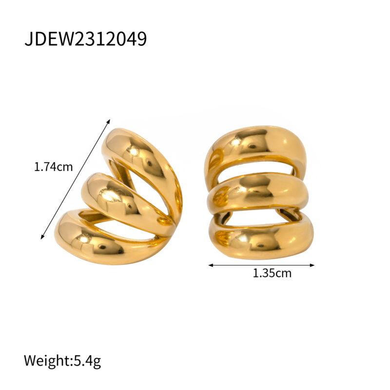 Simple Stainless Steel 18K Gold Plate Cuff Earrings Jewelry for Women Double Layer Ear Cuff - Image 4