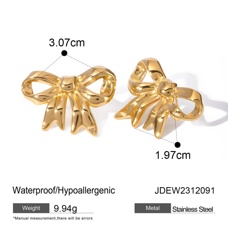 New Trend Luxury Earrings Women 18K Gold Plated Stainless Bow Shaped Earrings for Girls - Image 6
