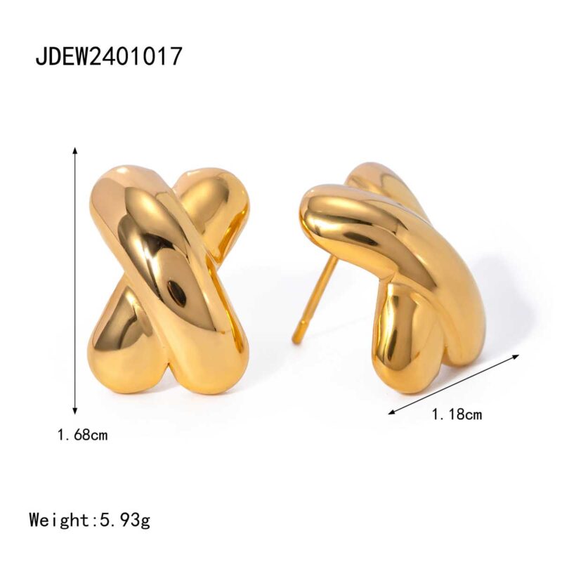 18k gold stainless steel simple line X-shaped earrings - Image 4