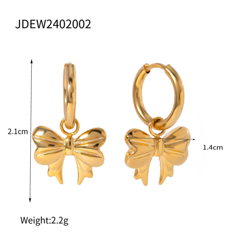 Stainless Steel Bow Tie Earring Waterproof Stud Hoop Earring 18k Gold Plated Bow Hopp Pendent Bow Bowknot Drop Earring - Image 6