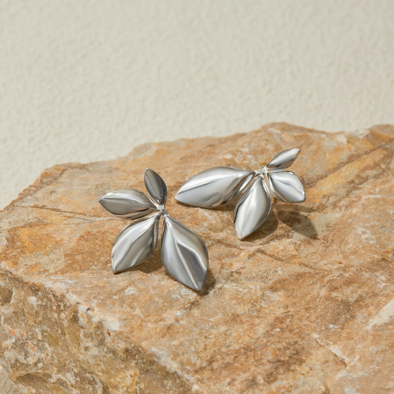 Stainless Steel Rotating Gold Leaf Earrings for Women - Image 2