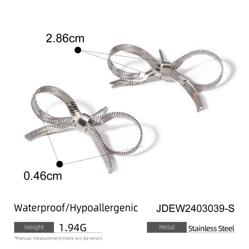 Snake Chain Bow Stud Earring  Silver Plated Stainless Steel Fancy Bow Drop Earring for Women - Image 4