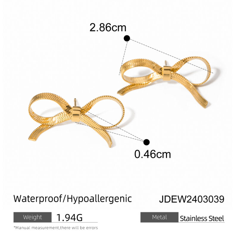 Snake Chain Bow Stud Earring 18K PVD Gold and Silver Plated Stainless Steel Fancy Bow Drop Earring for Women - Image 4