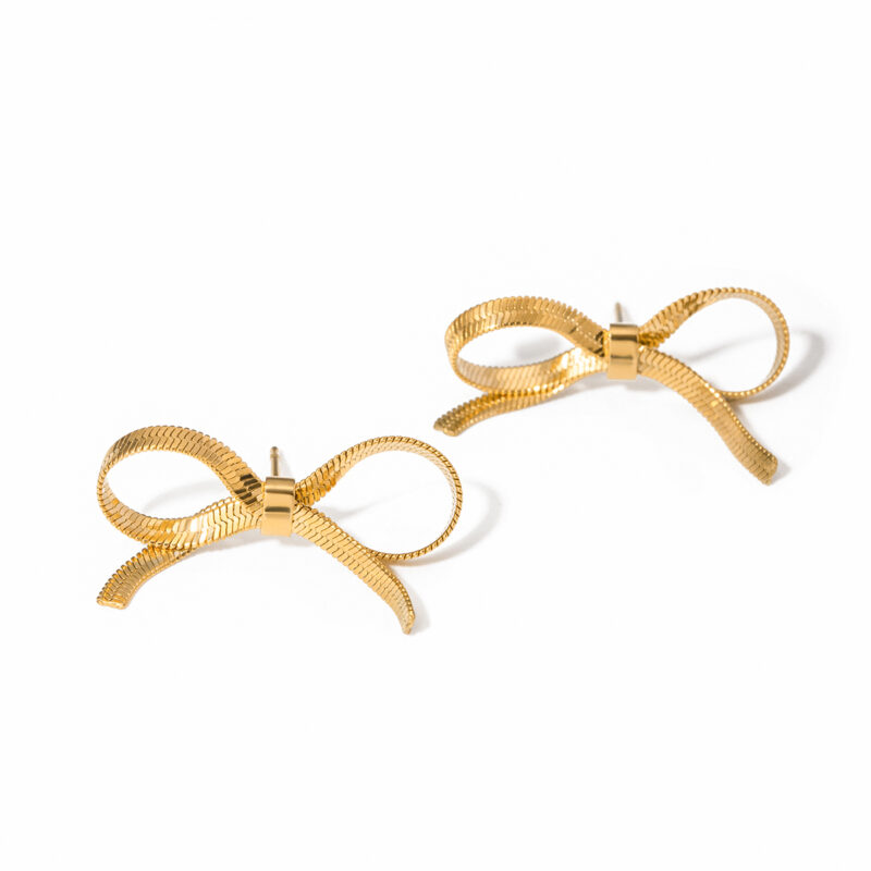 Snake Chain Bow Stud Earring 18K PVD Gold and Silver Plated Stainless Steel Fancy Bow Drop Earring for Women