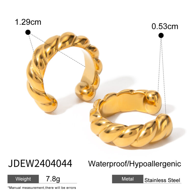 Waterproof Ear Cuff 18K IP Gold Plated Earring Stainless Steel Smooth Swirl Spiral Chunky Ear Clip - Image 4