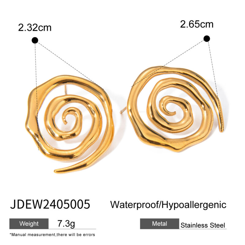 Waterproof 18k PVD Gold Stainless Steel Earring Swirl Stud Fashion Earring for Women Round Rope Spiral Texture Earring for Girl - Image 6