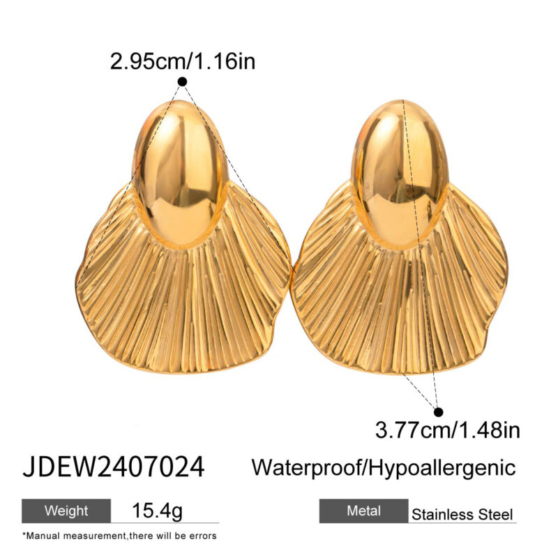 18k Gold Stainless Steel Fish Tail Ribbed Shiny Earrings Chic Summer Accessory for Party Prom Decoration - Image 5