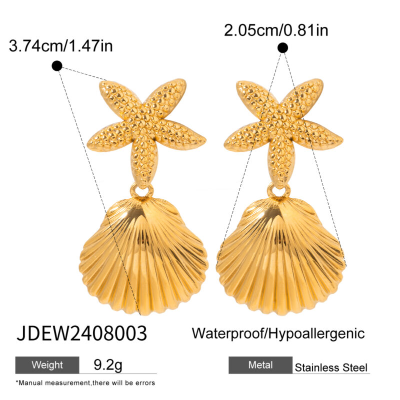 Waterproof Stainless Steel Minimalist Jewelry 18k Gold Plated  Shell Star Pendant Earrings for Women - Image 6
