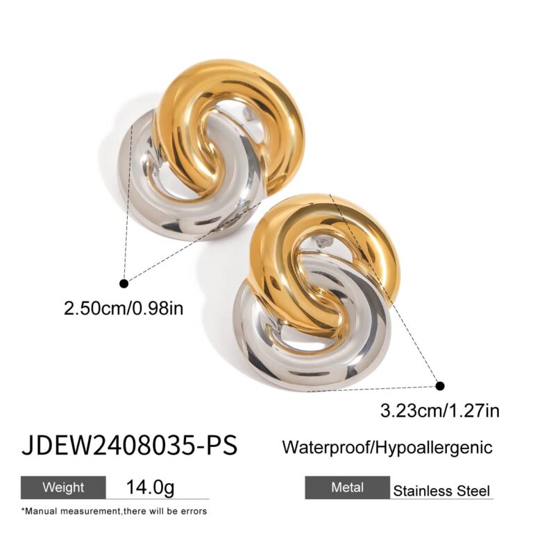 Minimalist Women's 18K Gold Two-Tone Stainless Steel Smooth 8-Shaped Hoop Earrings Pair - Image 5