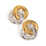 Minimalist Women's 18K Gold Two-Tone Stainless Steel Smooth 8-Shaped Hoop Earrings Pair
