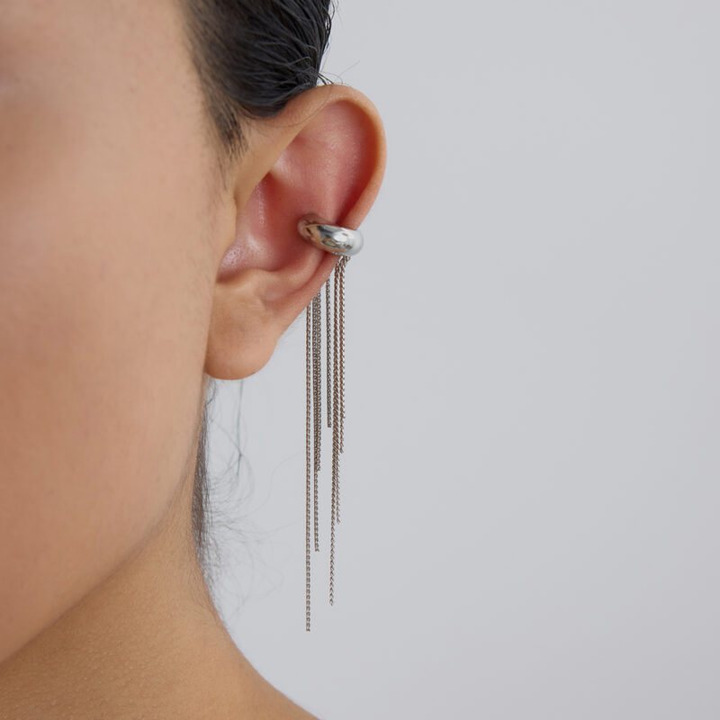 Minimalist Stainless Steel Right Ear Fringe Clip-On Earring - Single Statement Ear Jewelry for Women - Image 2