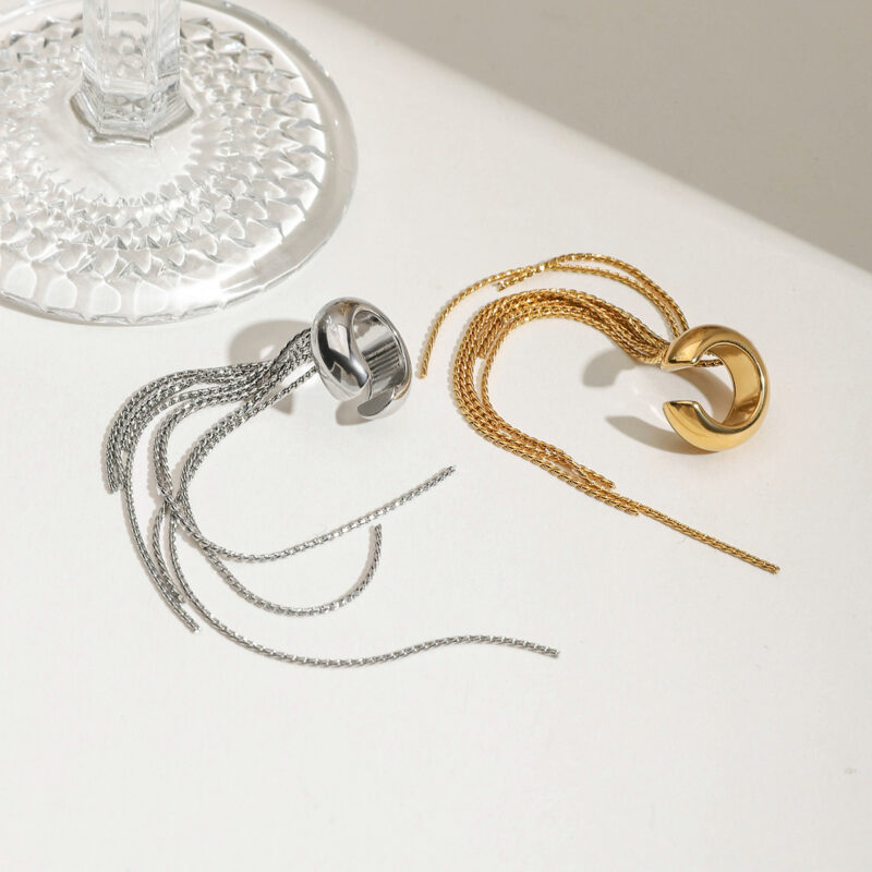 Minimalist Stainless Steel Right Ear Fringe Clip-On Earring - Single Statement Ear Jewelry for Women - Image 4