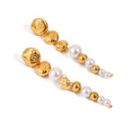 18K Gold Stainless Steel Glass Pearl Beaded Fringe Earrings